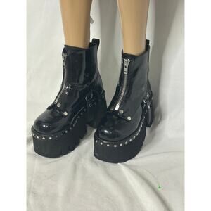 Demonia Patent Platform Boots Goth Punk Chunky Lug Zip Women’s 8 as is